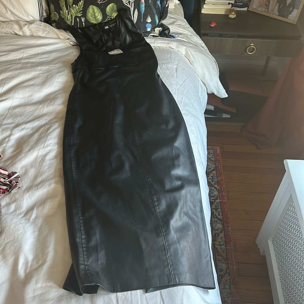 Zara vegan leather black dress size medium